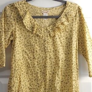 Sammy B  100% Cotton Yellow/ Green  ruffle blouse size Med